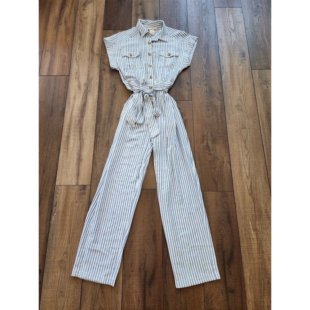 NWT Flying Tomato Blue White Striped Jumpsuit Tie Waist Small
